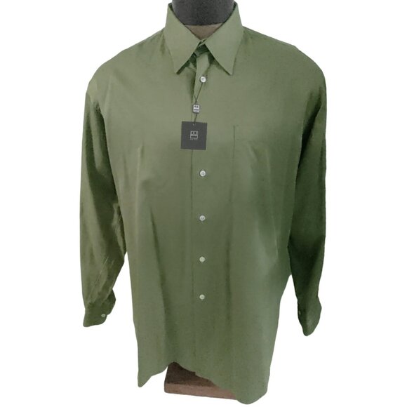 New Ike Behar Fine Cotton Dress Shirt! 15.5 - 34 Olive Green Made in Canada